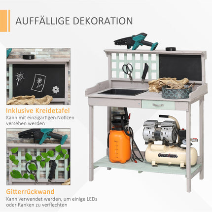 Gartentisch mit Schublade und Tablett, Fichte mintgrün