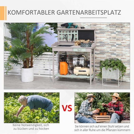 Gartentisch mit Schublade und Tablett, Fichte mintgrün