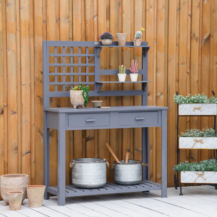 Gartentisch mit 2 Schubladen und Gitterablagen