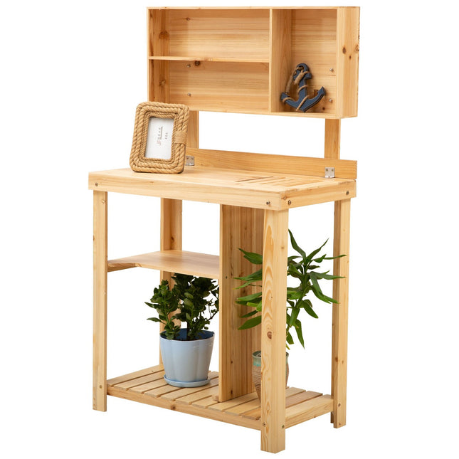 Garden workbench with shelf - fir wood, balcony/patio