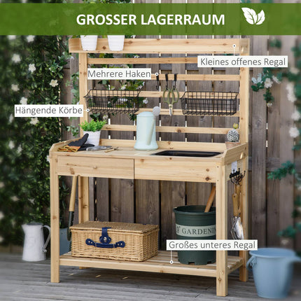 Gartentisch mit Spülbecken, Schublade und Ablage, 107,5 cm