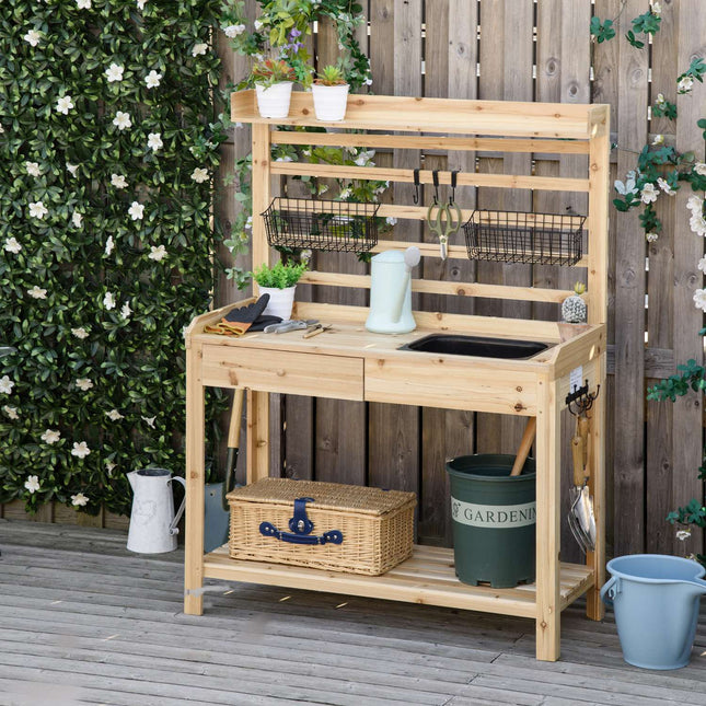 Gartentisch mit Spülbecken, Schublade und Ablage, 107,5 cm