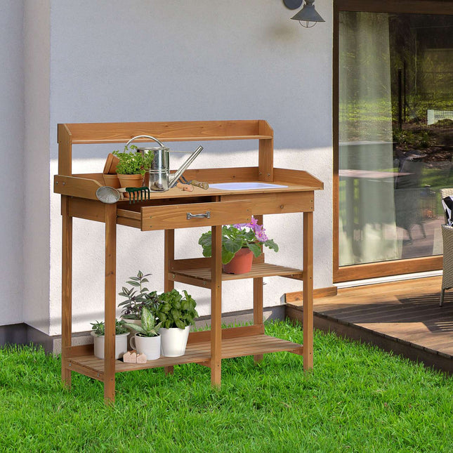 Fichten-Gartentisch mit Wanne, 112 cm – Perfekt für die Pflanzenpflege