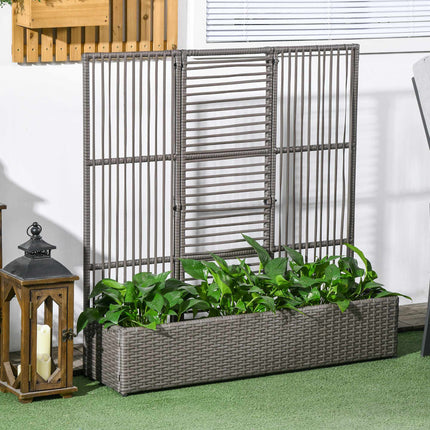 Pflanzkasten mit Spalier, wetterfest, Polyrattan, 103x29x103 cm, Grau