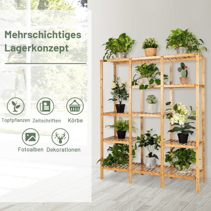 Pflanzenregal Bambus Standregal mit 5 Ebenen Blumentreppe Pflanzenständer mit Hängegestell 114 x 31 x 141 cm Natur