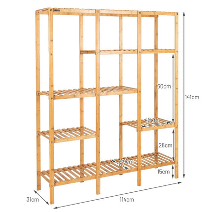 Pflanzenregal Bambus Standregal mit 5 Ebenen Blumentreppe Pflanzenständer mit Hängegestell 114 x 31 x 141 cm Natur