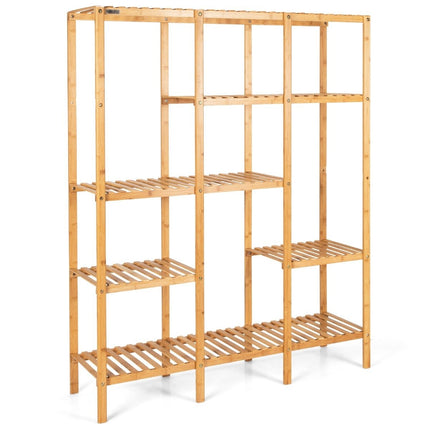 Pflanzenregal Bambus Standregal mit 5 Ebenen Blumentreppe Pflanzenständer mit Hängegestell 114 x 31 x 141 cm Natur