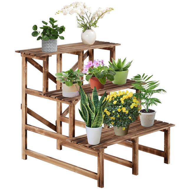 Hölzernes Pflanzenregal, 3-stöckiges Blumenregal für Garten und Balkon