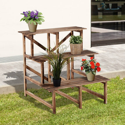 Hölzernes Pflanzenregal, 3-stöckiges Blumenregal für Garten und Balkon