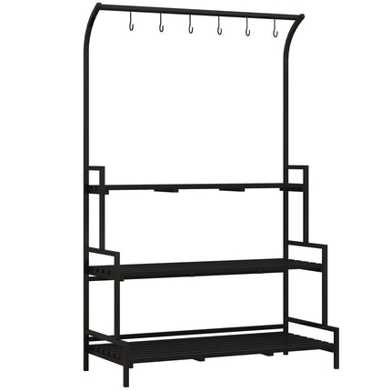 Schwarzer Blumenständer aus Stahl – 3 Etagen, 6 Haken, 110x50x170cm