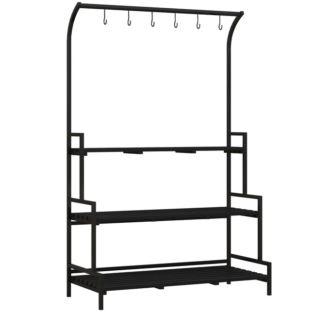 Schwarzer Blumenständer aus Stahl – 3 Etagen, 6 Haken, 110x50x170cm