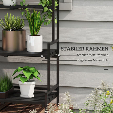 Schwarzer Blumenständer aus Stahl – 3 Etagen, 6 Haken, 110x50x170cm