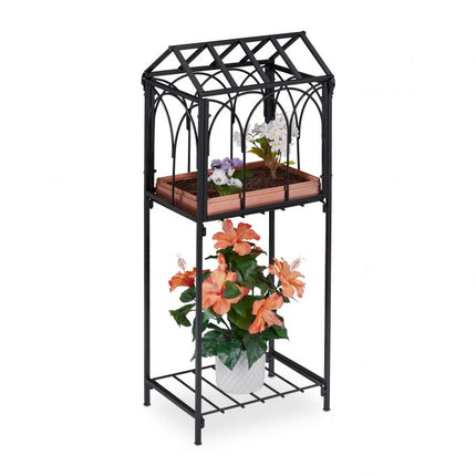 Stojan na květiny, kovový, se stříškou