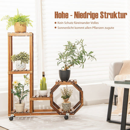 Plant stand with lockable and removable wheels 107 x 29 x 74 cm natural