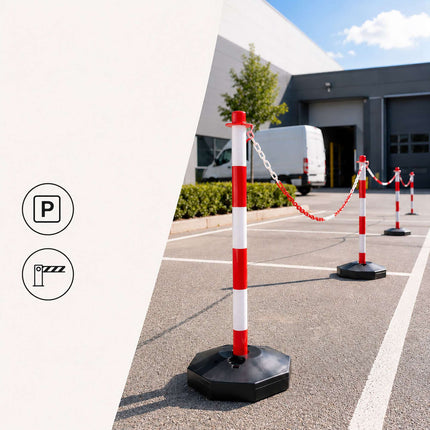 Plastic Barrier Posts with Chain, Red/White – Pack of 10