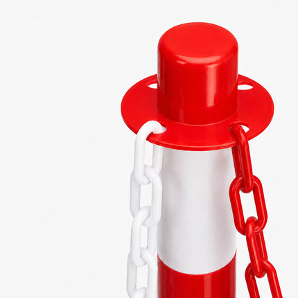 Plastic Barrier Posts with Chain, Red/White – Pack of 10