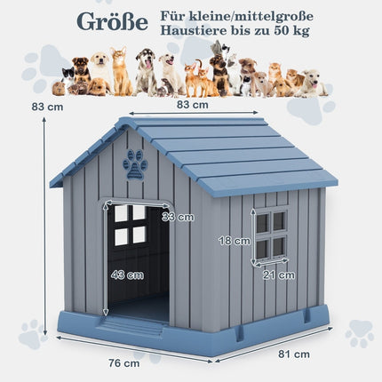 Kunststoffhundehütte, wasserdicht & isoliert, blau, Innen/Außen