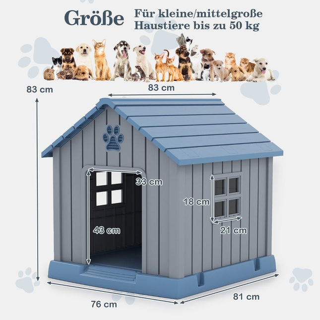 Kunststoffhundehütte, wasserdicht & isoliert, blau, Innen/Außen