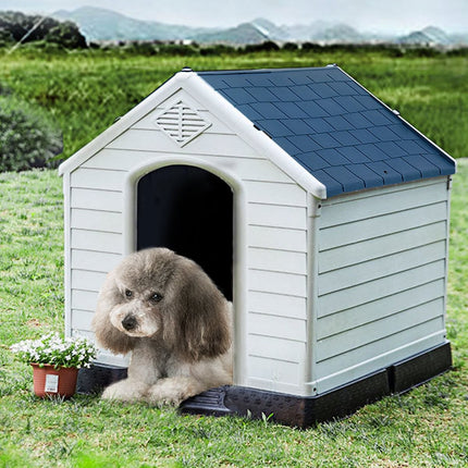 Plastic Dog House with Elevated Floor, Blue and White