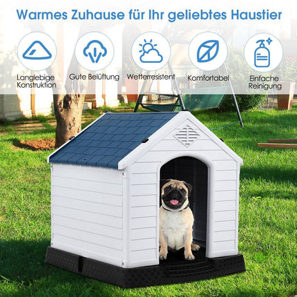 Plastic Dog House with Elevated Floor, Blue and White