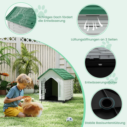 Hundehütte aus Kunststoff mit abschließbarer Tür und Belüftung