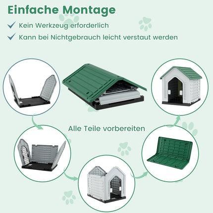Hundehütte aus Kunststoff mit abschließbarer Tür und Belüftung