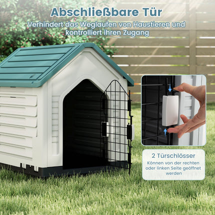 Hundehütte aus Kunststoff mit abschließbarer Tür & Belüftung
