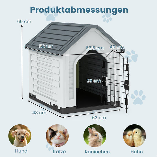 Hundehütte aus Kunststoff mit abschließbarer Tür und Belüftung