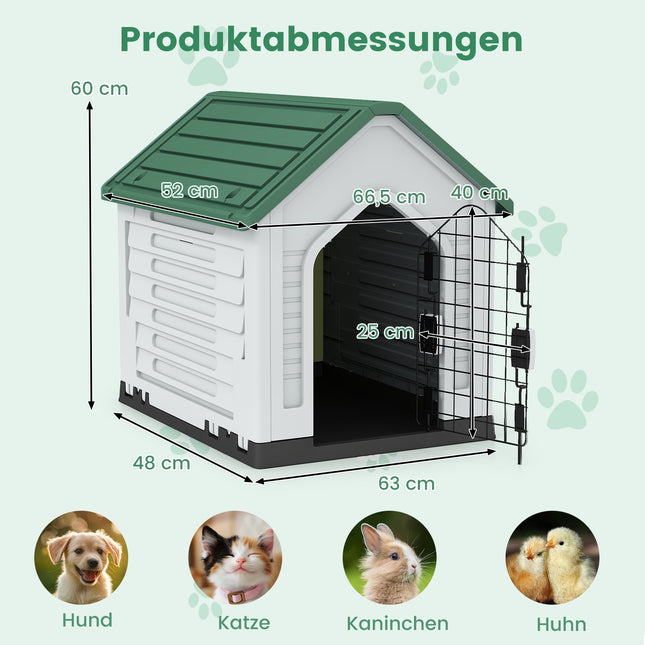 Hundehütte aus Kunststoff mit abschließbarer Tür und Belüftung