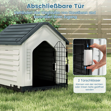 Hundehütte aus Kunststoff mit abschließbarer Tür und Belüftung