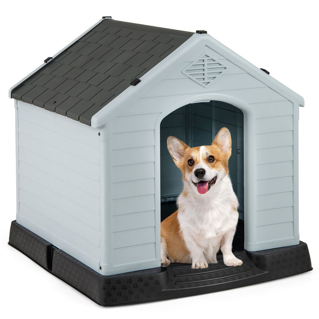 Hundehütte aus Kunststoff mit erhöhtem Boden und wasserdichtem Dach