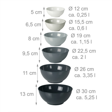 Kunststoff-Rührschüssel-Set, 6-teilig, ineinander nestbares Design
