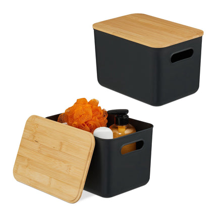 Plastic Storage Box Set with Bamboo Lid, Stackable