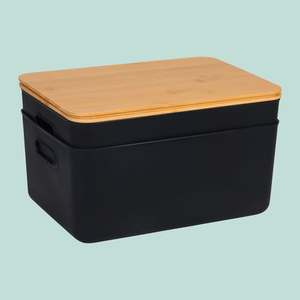 Aufbewahrungsbox-Set aus Kunststoff mit Bambusdeckel, stapelbar