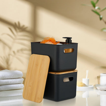 Plastic Storage Box Set with Bamboo Lid, Stackable