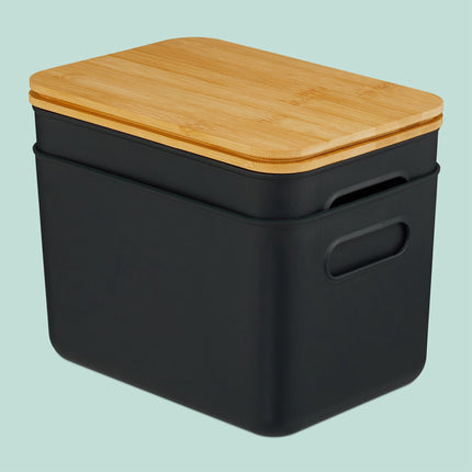 Plastic Storage Box Set with Bamboo Lid, Stackable