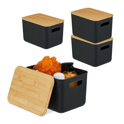 Kunststoff-Aufbewahrungsbox-Set mit Bambusdeckel, stapelbar