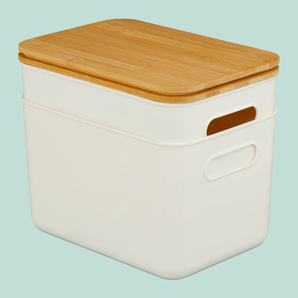 Plastic Storage Box Set with Bamboo Lids, Stackable