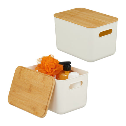 Plastic Storage Box Set with Bamboo Lids, Stackable