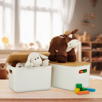 Plastic Storage Box Set with Bamboo Lids, Stackable