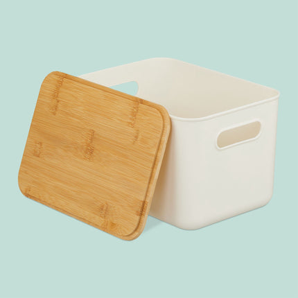 Plastic Storage Box Set with Bamboo Lids, Stackable