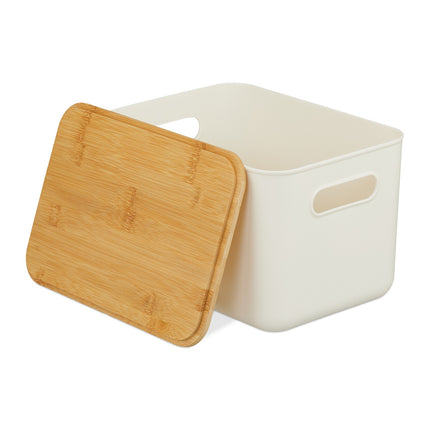 Plastic Storage Boxes with Bamboo Lids, Set of 2