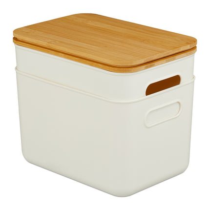 Plastic Storage Boxes with Bamboo Lids, Set of 2