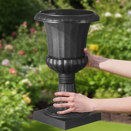 Plastic Urn Planters, 25 x 42 cm, 2-Pack, Black