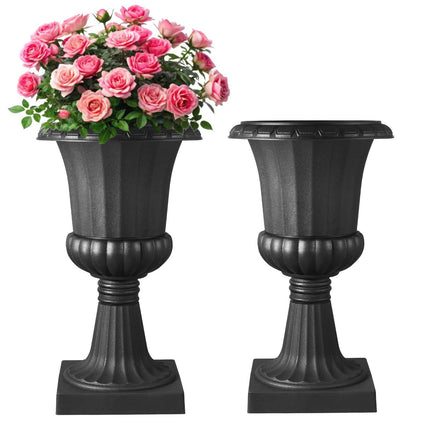 Plastic Urn Planters, 40 x 67 cm, 2-Pack, Black