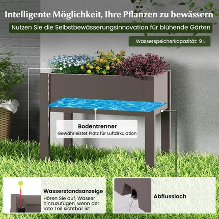 Kunststof verhoogde tuinbak met zelfbewatering 53L 76 x 45 x 61 cm koffie