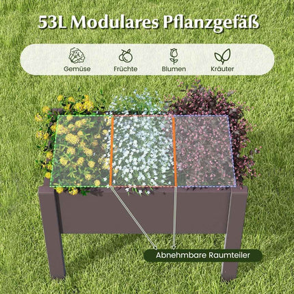Kunststof verhoogde tuinbak met zelfbewatering 53L 76 x 45 x 61 cm koffie