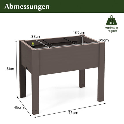 Kunststof verhoogde tuinbak met zelfbewatering 53L 76 x 45 x 61 cm koffie