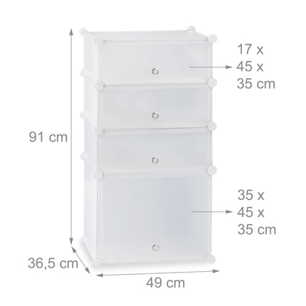 Étagère à chaussures en plastique avec 4 compartiments