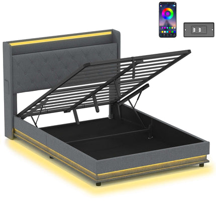 Platform Bed Frame 140x200 cm with Storage & LED Lights